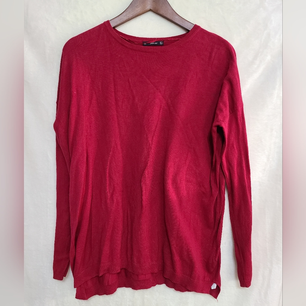 Zara Women's Deep Red Knit Sweater Size S Holidays Festive